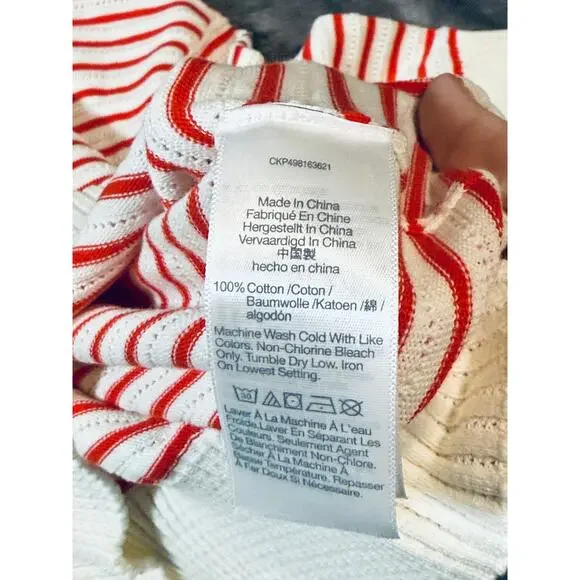 NWT Madewell Size Small Textural-Stitch Cotton Sweater Short Sleeve Red White - Picture 7 of 9